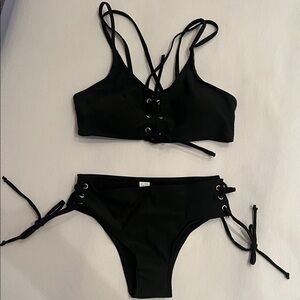 Black Lace-Up Bikini